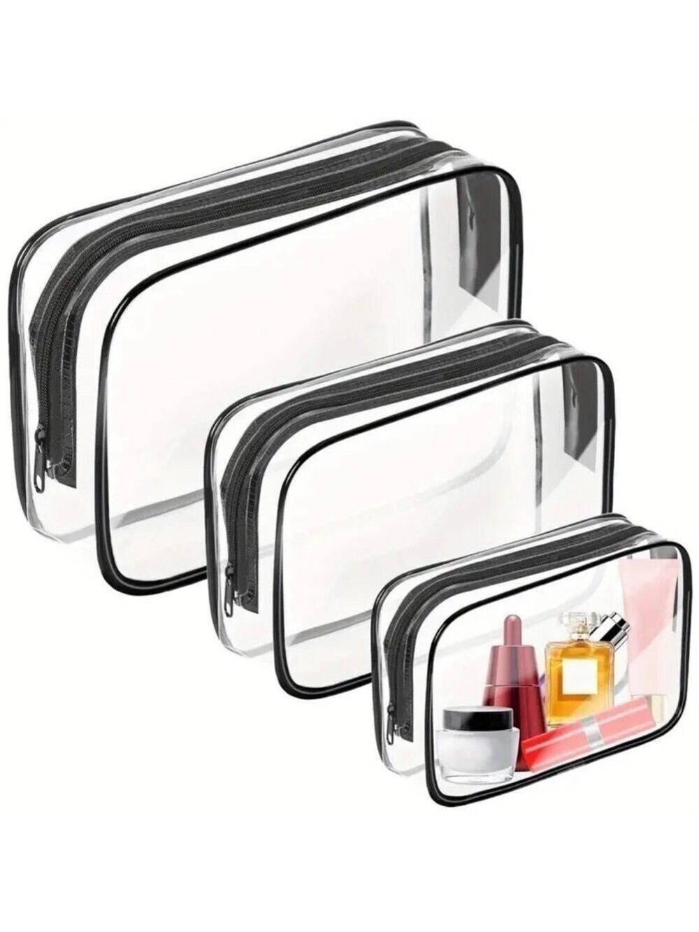 3pcs Set Transparent Toiletry Bag - Water Repellent Travel Accessory Bags NIP